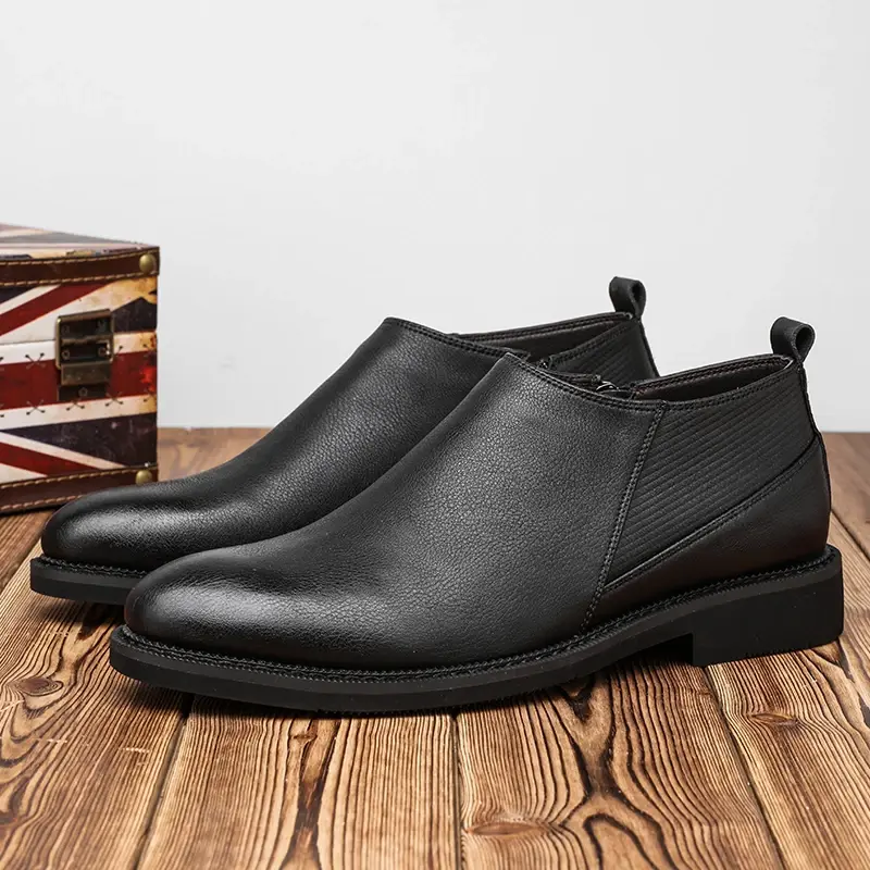 Spring Autumn Vintage British Men Causal Shoes Real Cow Leather Ankle Boots Tooling Work Zipper Chelsea Boots Mens Boots Wedge