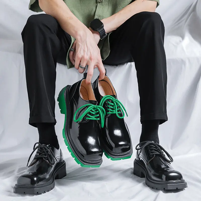 Luxury Men Casual Vintage Square Toe Leather Shoes Formal Dress Loafers British Sneakers Height Increasing British Designer Shoe