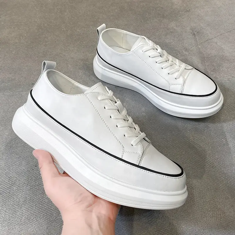 New Casual High Quality Men White Shoes Designer British Loafers Handmade Spring Autumn Breathable Lace-up Platform Sneakers