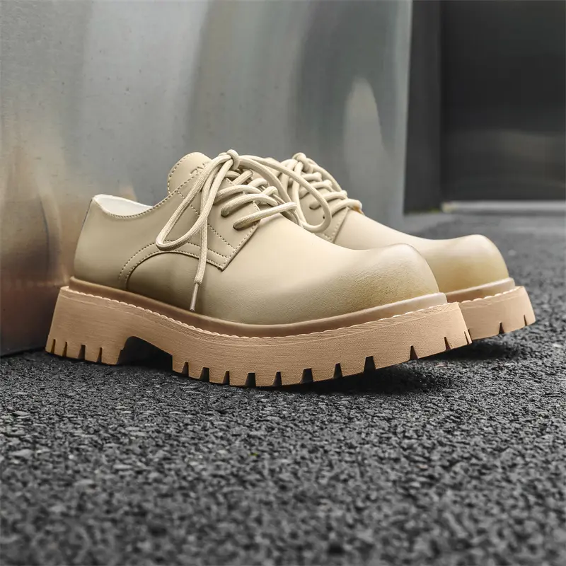 New Men Leather Shoes Vintage British Loafers Breathable Luxury Sneakers Outdoor Mens Casual Shoes Height Increasing Shoes