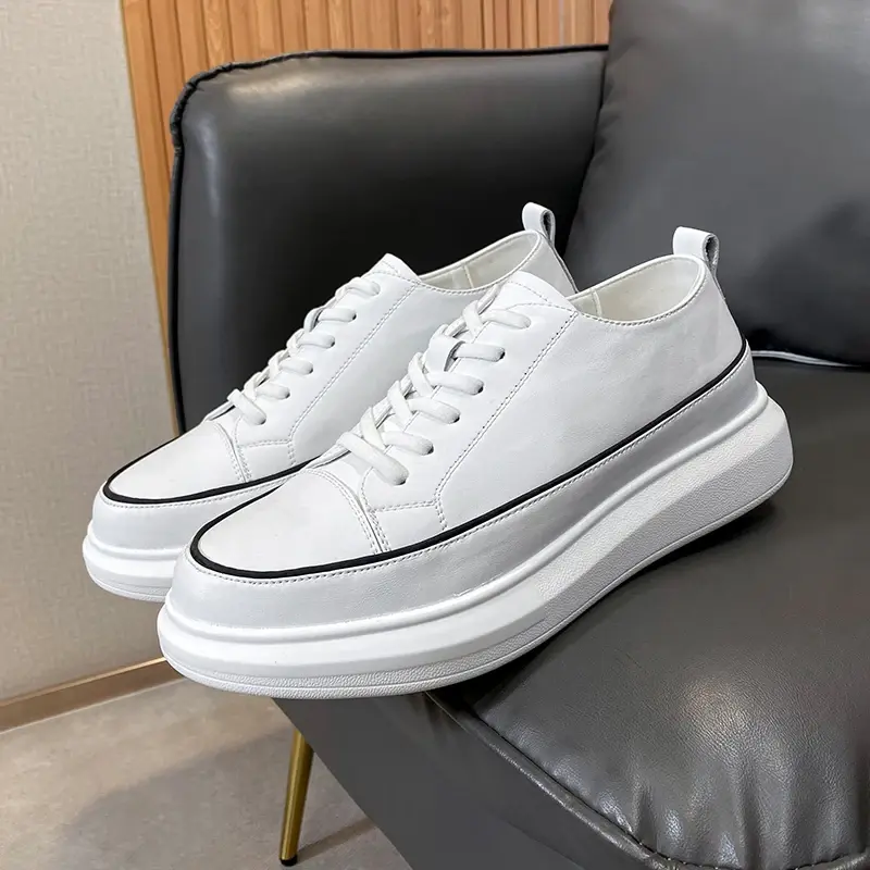 New Casual High Quality Men White Shoes Designer British Loafers Handmade Spring Autumn Breathable Lace-up Platform Sneakers