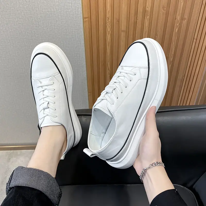 New Casual High Quality Men White Shoes Designer British Loafers Handmade Spring Autumn Breathable Lace-up Platform Sneakers
