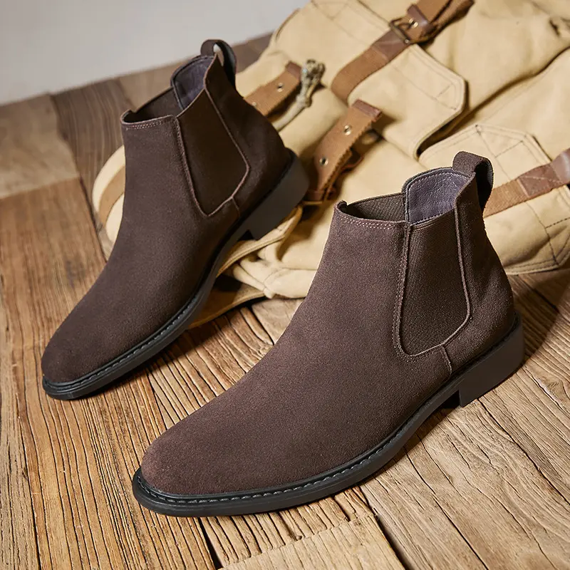 New Vintage British Men Casual Cow Suede Leather Shoes Business Outdoor Work Ankle Boots Tooling Chelsea Boots Big Size
