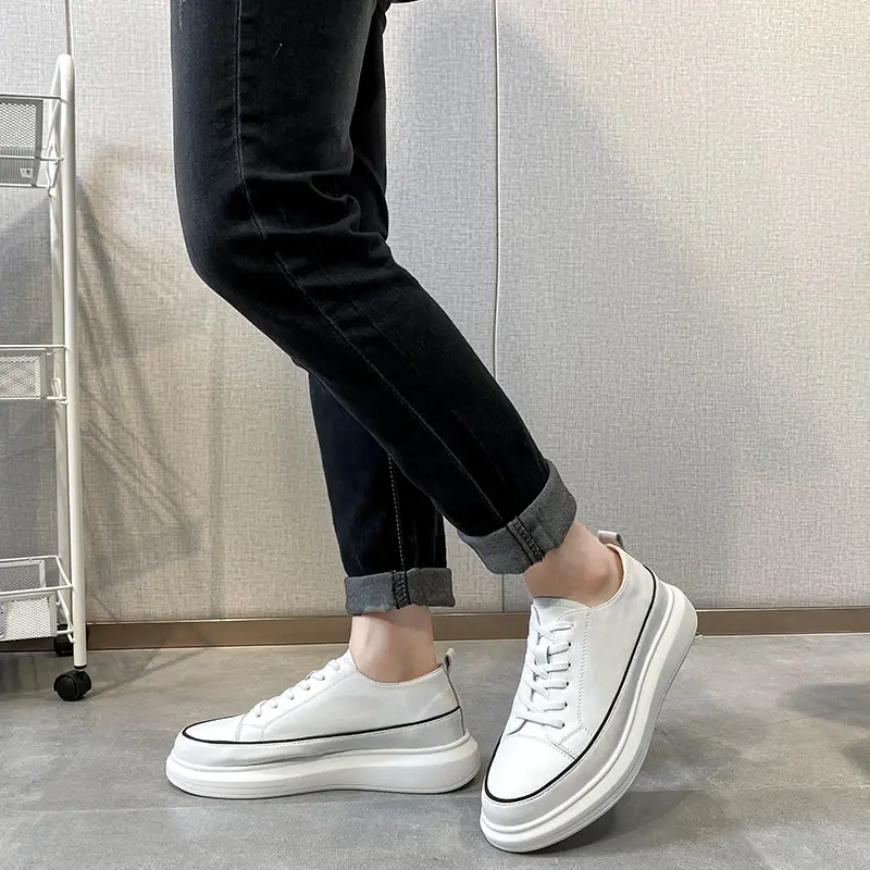 New Casual High Quality Men White Shoes Designer British Loafers Handmade Spring Autumn Breathable Lace-up Platform Sneakers