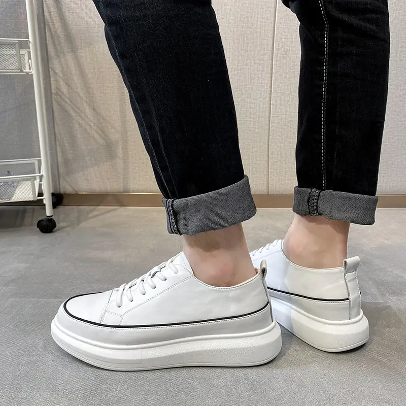 New Casual High Quality Men White Shoes Designer British Loafers Handmade Spring Autumn Breathable Lace-up Platform Sneakers