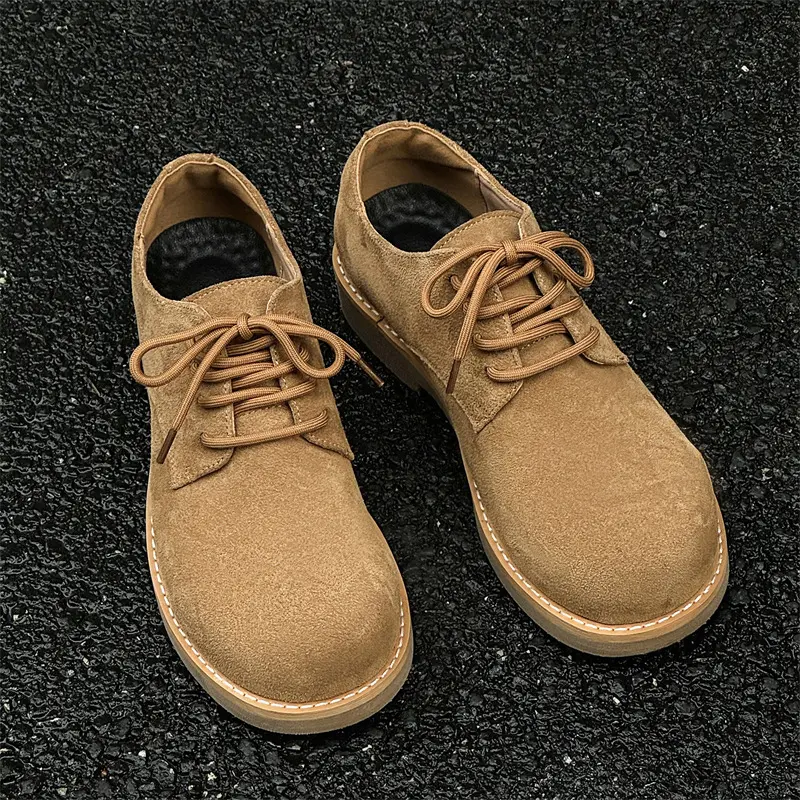 New Vintage British Men Leather Shoes Spring Autumn Cow Suede Dress Business Designer Shoes Men Breathable Height Increasing
