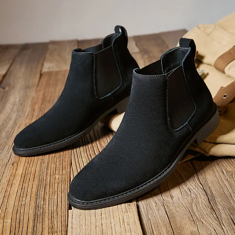 New Vintage British Men Casual Cow Suede Leather Shoes Business Outdoor Work Ankle Boots Tooling Chelsea Boots Big Size