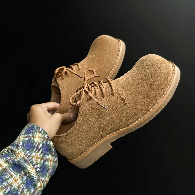 New Vintage British Men Leather Shoes Spring Autumn Cow Suede Dress Business Designer Shoes Men Breathable Height Increasing