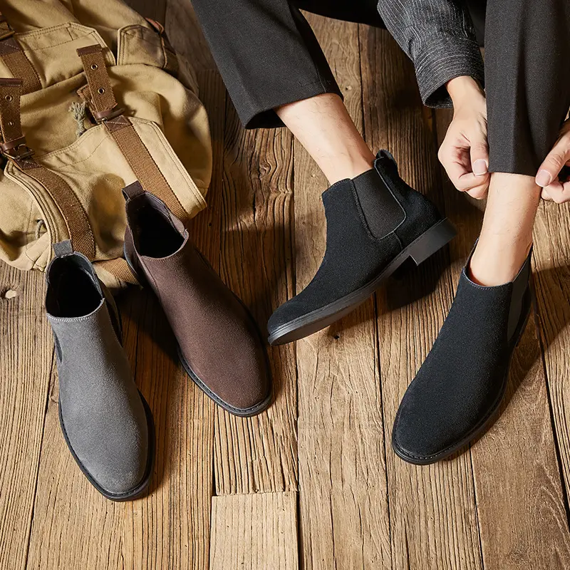New Vintage British Men Casual Cow Suede Leather Shoes Business Outdoor Work Ankle Boots Tooling Chelsea Boots Big Size
