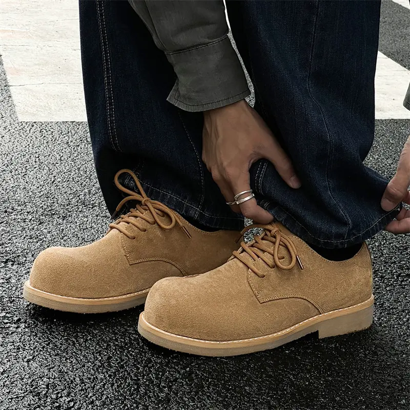 New Vintage British Men Leather Shoes Spring Autumn Cow Suede Dress Business Designer Shoes Men Breathable Height Increasing