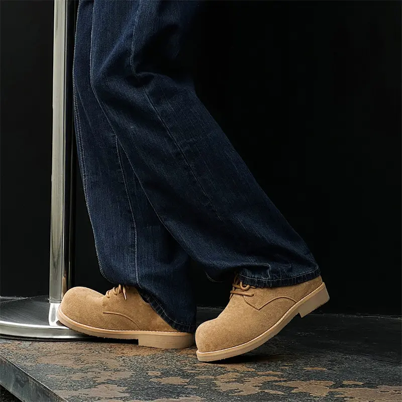 New Vintage British Men Leather Shoes Spring Autumn Cow Suede Dress Business Designer Shoes Men Breathable Height Increasing
