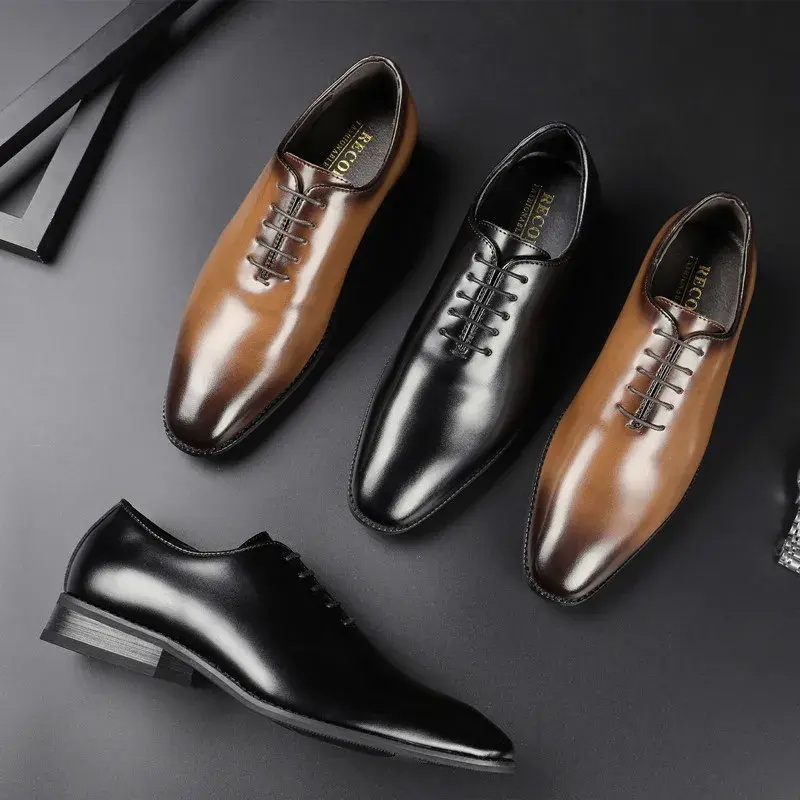 Spring New Fashion Men Shoes Real Leather Formal Dress Loafers Japanese Vintage Business Wedding Lace-Up Oxfords Designer Shoes