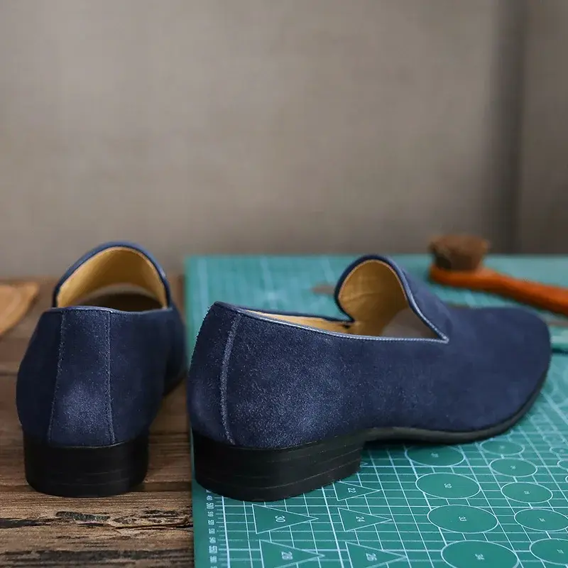 Cow Suede Spring Summer Casual Men Leather Shoes Pointed Toe Formal Dress Leather Shoes Business Wedge Loafers Wedding Oxfords