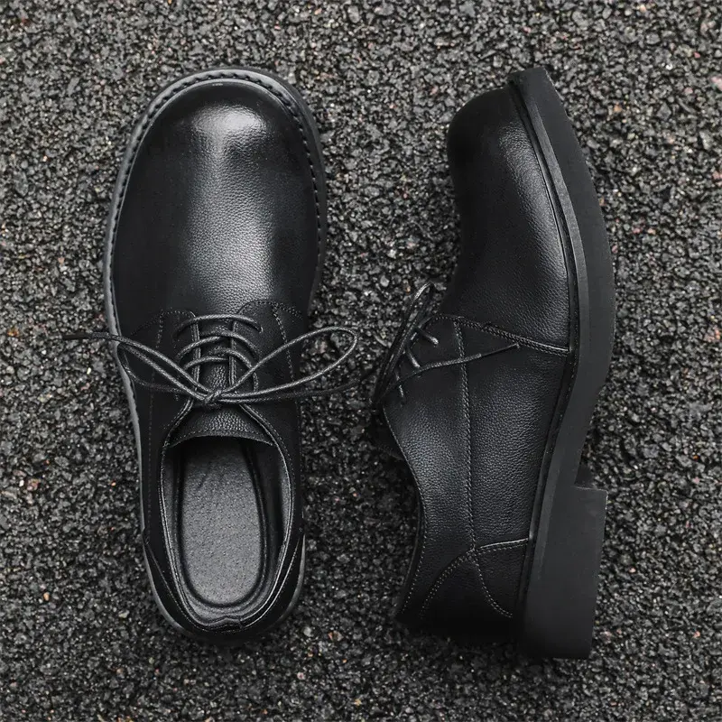 New Men Black Leather Shoes Spring Autumn Vintage British Dress Loafers Office Business Wedding Shoes Designer Shoes Breathable