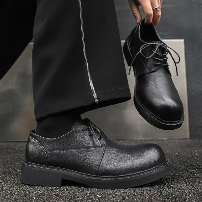 New Men Black Leather Shoes Spring Autumn Vintage British Dress Loafers Office Business Wedding Shoes Designer Shoes Breathable