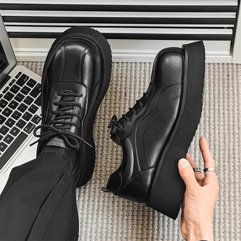 2024 New Black Luxury Designer Shoes Men Casual Leather Shoes Height Increasing Vintage British Men Loafers Shoes Lace-up