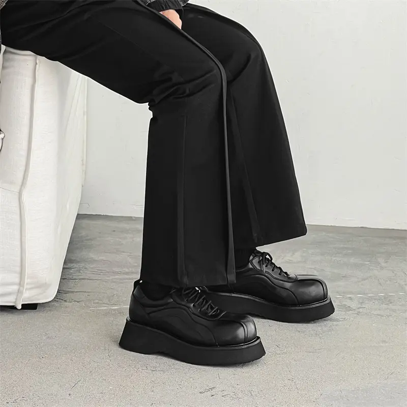 2024 New Black Luxury Designer Shoes Men Casual Leather Shoes Height Increasing Vintage British Men Loafers Shoes Lace-up