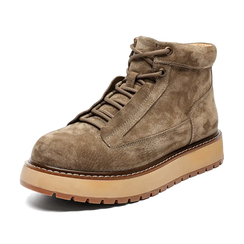 Spring Autumn Handmade Cow Suede Leather Shoes Men Outdoor Tooling Ankle Boots Height Increase Dress Platform Boots Motorcycle