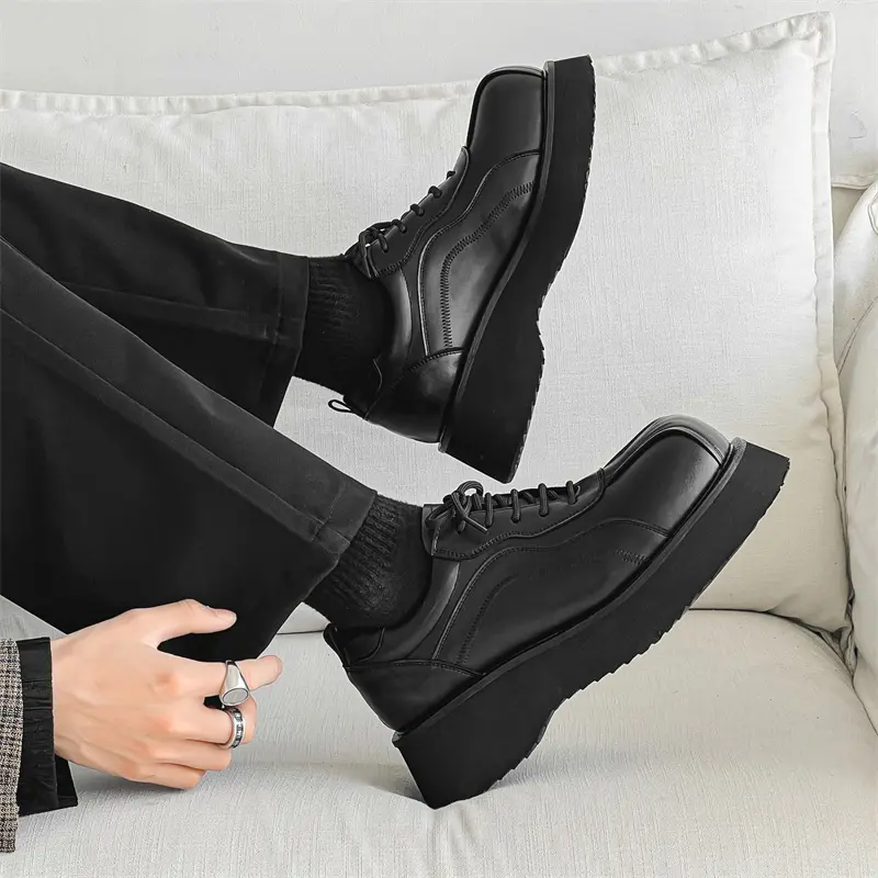 2024 New Black Luxury Designer Shoes Men Casual Leather Shoes Height Increasing Vintage British Men Loafers Shoes Lace-up