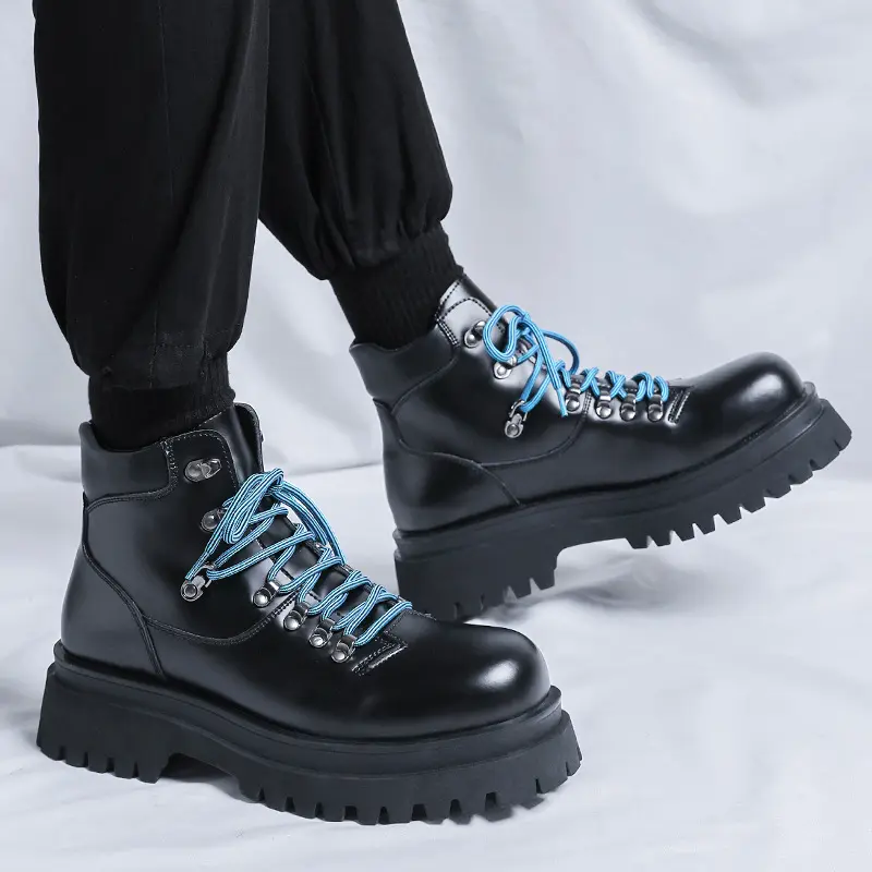 Luxury Vintage Men Casual Leather Shoes Autumn Winter High Quality Ankle Boots Outdoor Tooling Motorcycle Boot Height Increasing