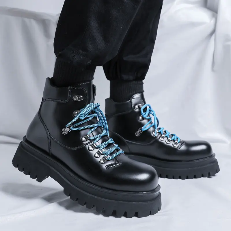 Luxury Vintage Men Casual Leather Shoes Autumn Winter High Quality Ankle Boots Outdoor Tooling Motorcycle Boot Height Increasing