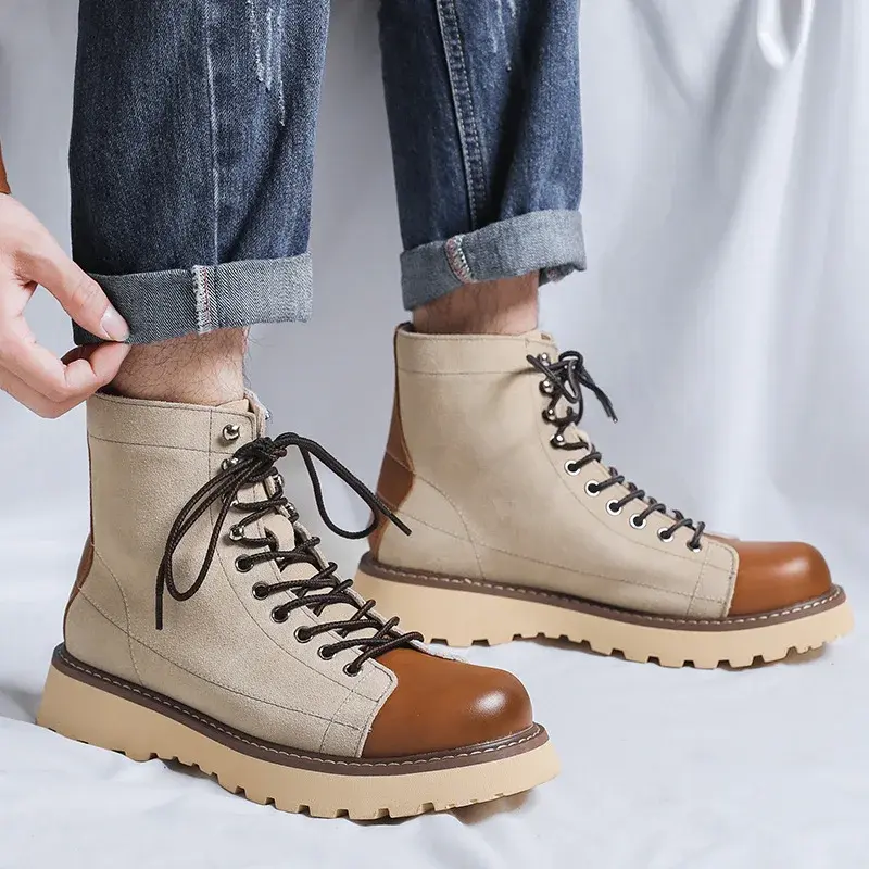 Handmade New Autumn Winter Vintage Men Ankle Boots Top Quality Cow Suede Dress Leather Shoes Tooling Platform Boots Desert Work