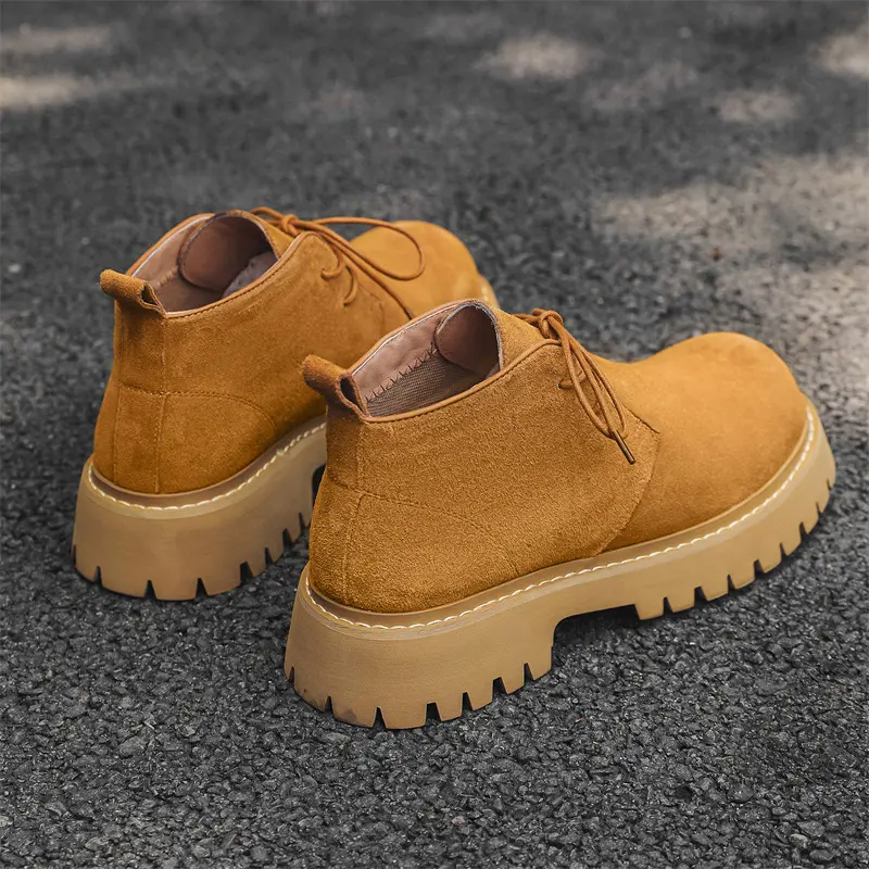 New Cow Suede Men Vintage Leather Shoes Autumn Winter British Tooling Ankle Boots Height Increasing Shoes Outdoor Chelsea Boots