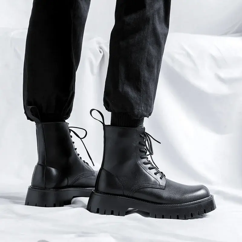 New 2025 Luxury Designer Spring Autumn Fashion Men Boots Dress Leather Shoes Tooling Ankle Boots Outdoor Platform Boots White