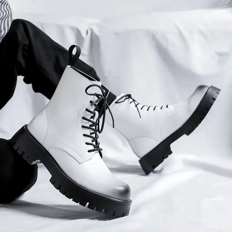 New 2025 Luxury Designer Spring Autumn Fashion Men Boots Dress Leather Shoes Tooling Ankle Boots Outdoor Platform Boots White