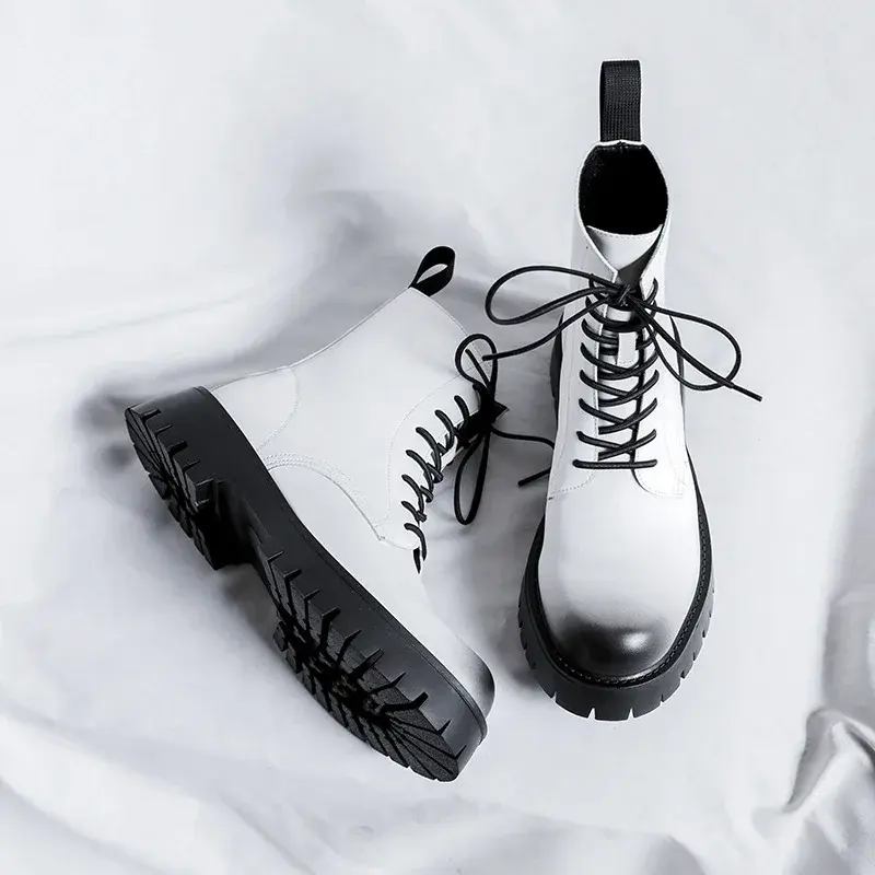 New 2025 Luxury Designer Spring Autumn Fashion Men Boots Dress Leather Shoes Tooling Ankle Boots Outdoor Platform Boots White