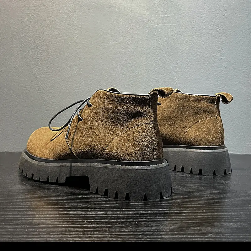 New Handmade Men Spring Casual Leather Shoes Vintage British Cow Suede Dress Ankle Boots Height Increasing Tooling Chelsea Boots