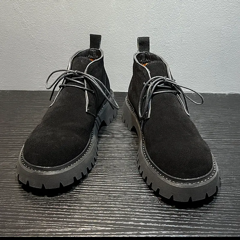New Handmade Men Spring Casual Leather Shoes Vintage British Cow Suede Dress Ankle Boots Height Increasing Tooling Chelsea Boots