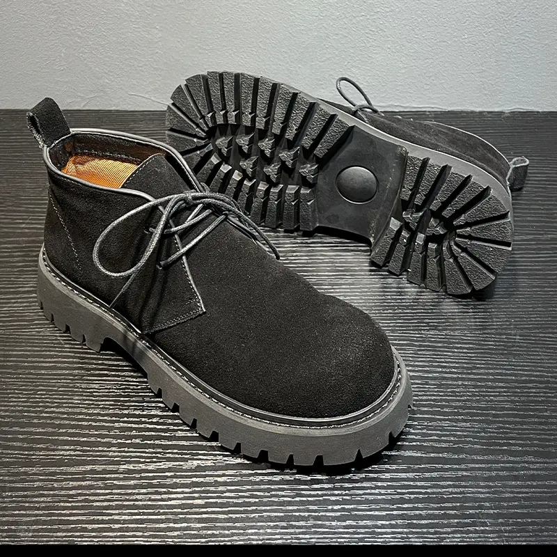 New Handmade Men Spring Casual Leather Shoes Vintage British Cow Suede Dress Ankle Boots Height Increasing Tooling Chelsea Boots