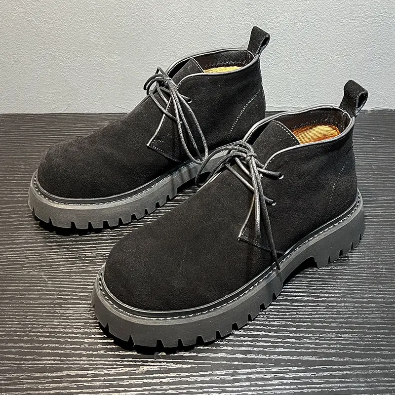 New Handmade Men Spring Casual Leather Shoes Vintage British Cow Suede Dress Ankle Boots Height Increasing Tooling Chelsea Boots