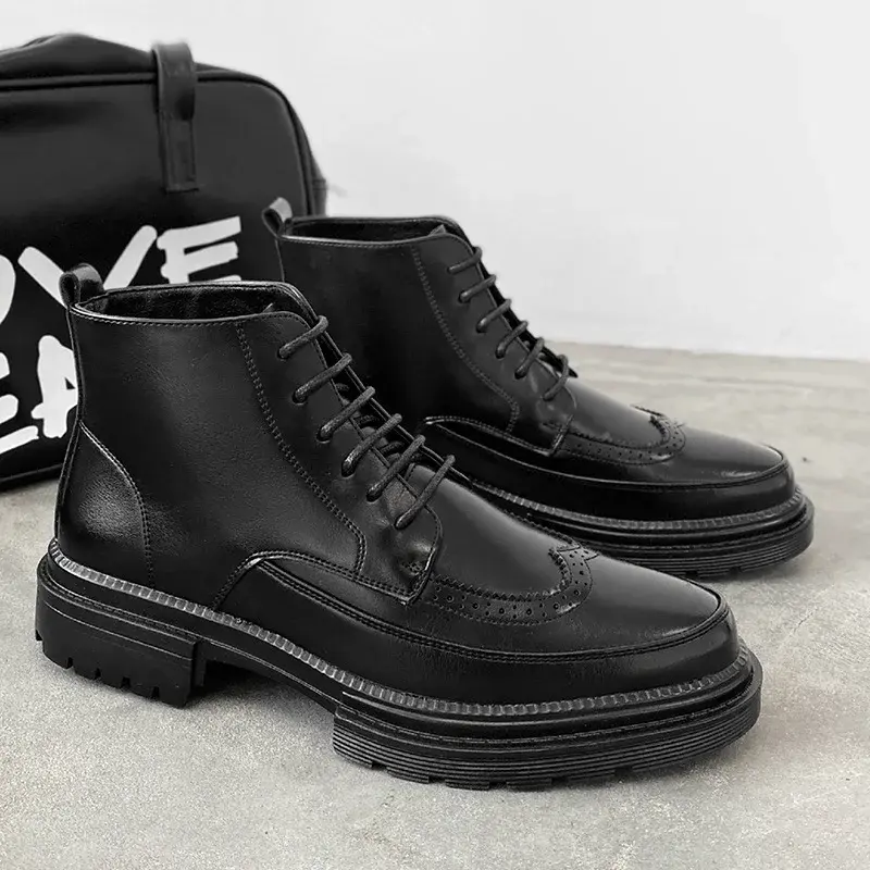 New Japanese Autumn Winter Luxury British Men Boots High Quality Black Dress Leather Shoes Outdoor Boots Fashion Tooling Boots