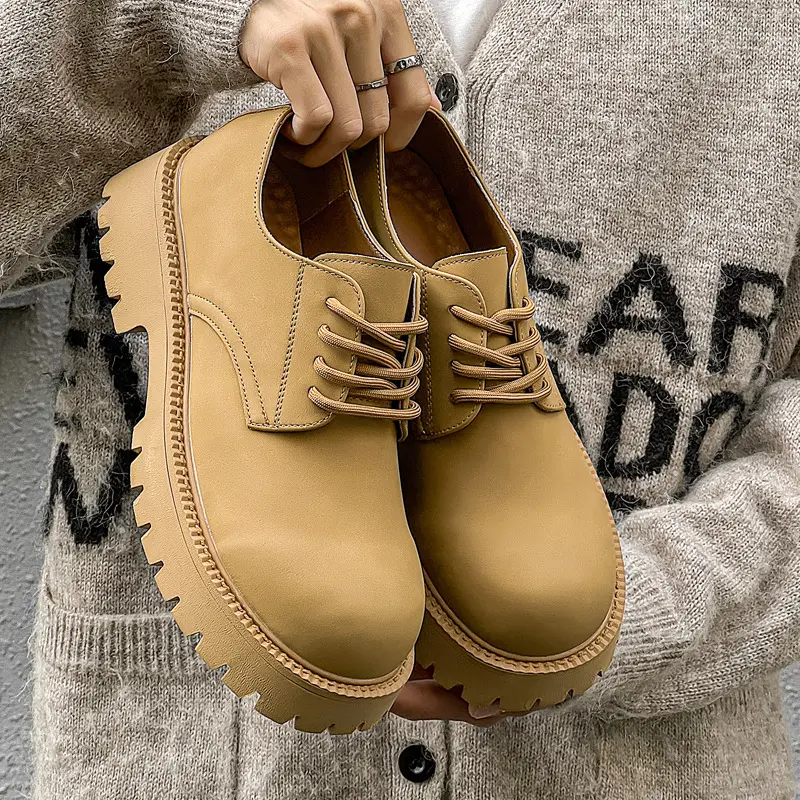 British Vintage Men Dress Casual Leather Shoes Spring Autumn Designer Shoes Men Loafers Breathable Height Increasing Sneakers