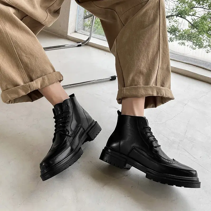 New Japanese Autumn Winter Luxury British Men Boots High Quality Black Dress Leather Shoes Outdoor Boots Fashion Tooling Boots