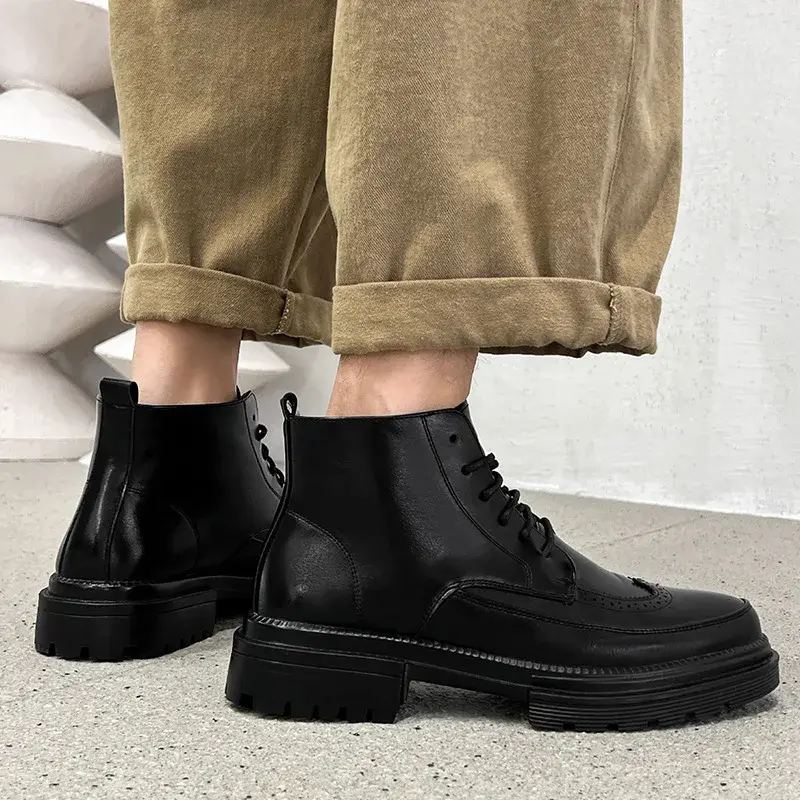 New Japanese Autumn Winter Luxury British Men Boots High Quality Black Dress Leather Shoes Outdoor Boots Fashion Tooling Boots