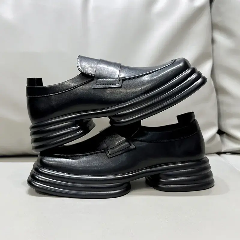 New Luxury Designer Square Toe Casual Men Dress Shoes Vintage British Fashion Leather Shoes Slip-On Loafers Height Increasing