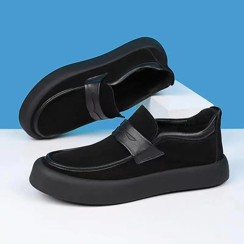 New Autumn Fashion Designer Shoes Men British Black Casual Loafers Breathable Height Increasing Men Sneakers Dress Leather Shoes
