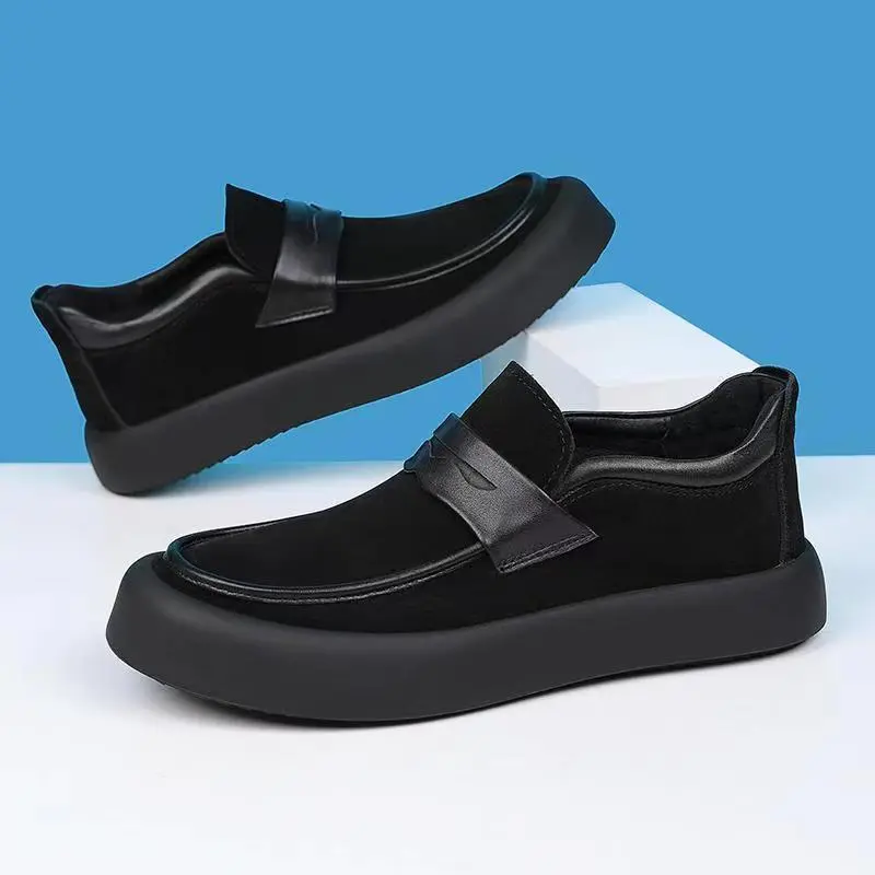 New Autumn Fashion Designer Shoes Men British Black Casual Loafers Breathable Height Increasing Men Sneakers Dress Leather Shoes