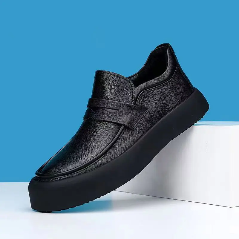 New Autumn Fashion Designer Shoes Men British Black Casual Loafers Breathable Height Increasing Men Sneakers Dress Leather Shoes