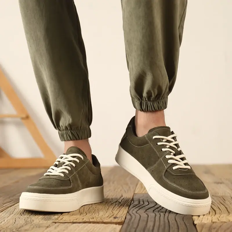 New Spring Classics Casual Men Cow Suede Shoes Handmade Luxury Designer Shoes Breathable Height Increasing Loafers Sneakers