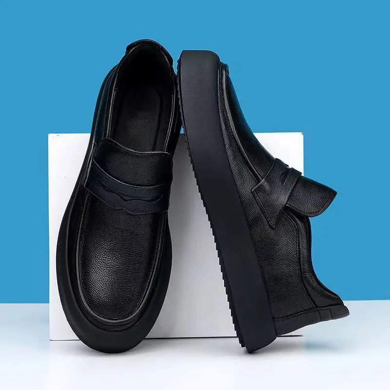 New Autumn Fashion Designer Shoes Men British Black Casual Loafers Breathable Height Increasing Men Sneakers Dress Leather Shoes