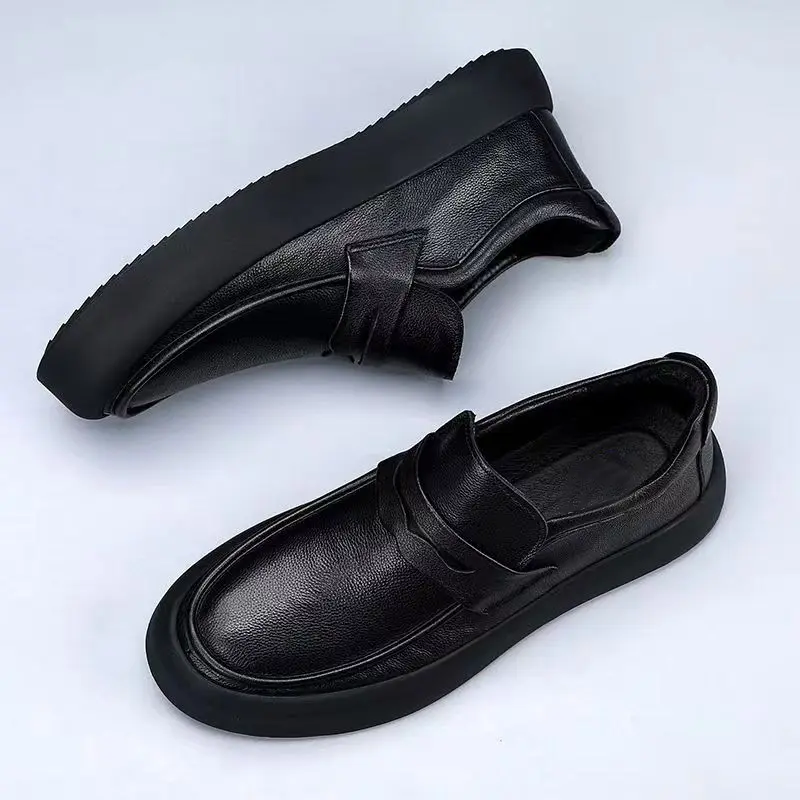 New Autumn Fashion Designer Shoes Men British Black Casual Loafers Breathable Height Increasing Men Sneakers Dress Leather Shoes