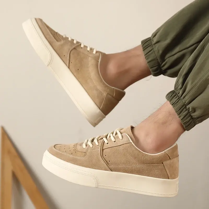 New Spring Classics Casual Men Cow Suede Shoes Handmade Luxury Designer Shoes Breathable Height Increasing Loafers Sneakers
