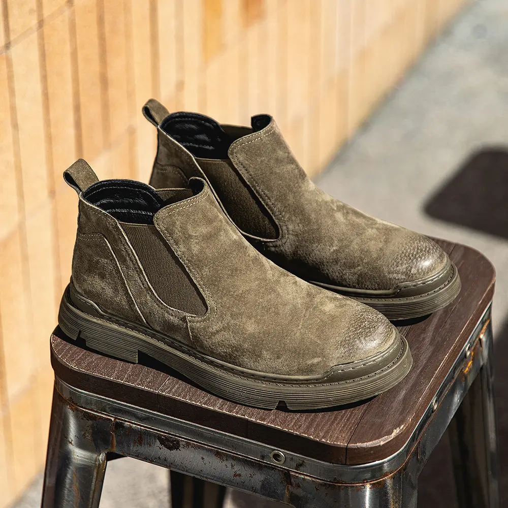 New Vintage British Men Leather Shoes Autumn Spring Cow Suede Tooling Ankle Boots Outdoor Business Chelsea Boots Military Boots