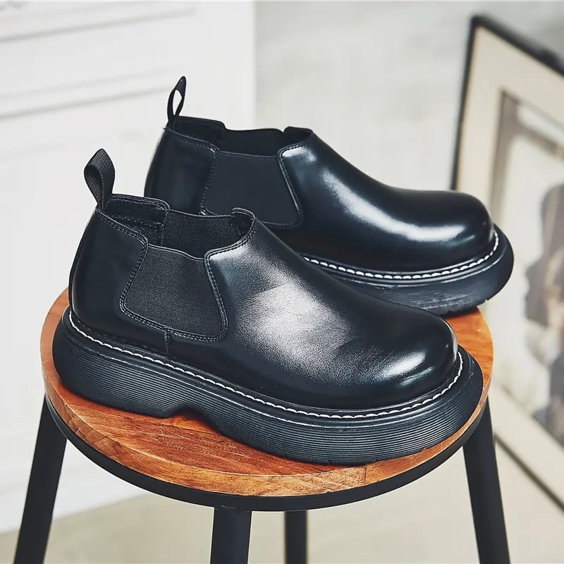 New Autumn Winter British Casual Men Boots Handmade Luxury Leather Shoes Slip-On Ankle Boots Work Platform Boots Big Round Toe