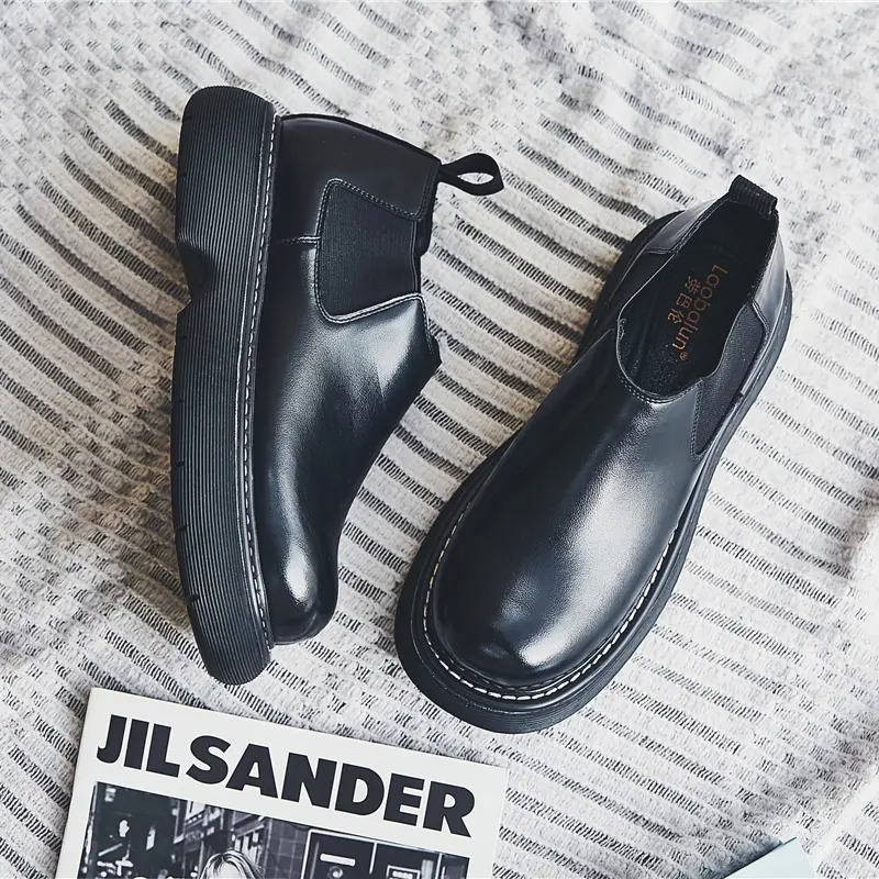 New Autumn Winter British Casual Men Boots Handmade Luxury Leather Shoes Slip-On Ankle Boots Work Platform Boots Big Round Toe