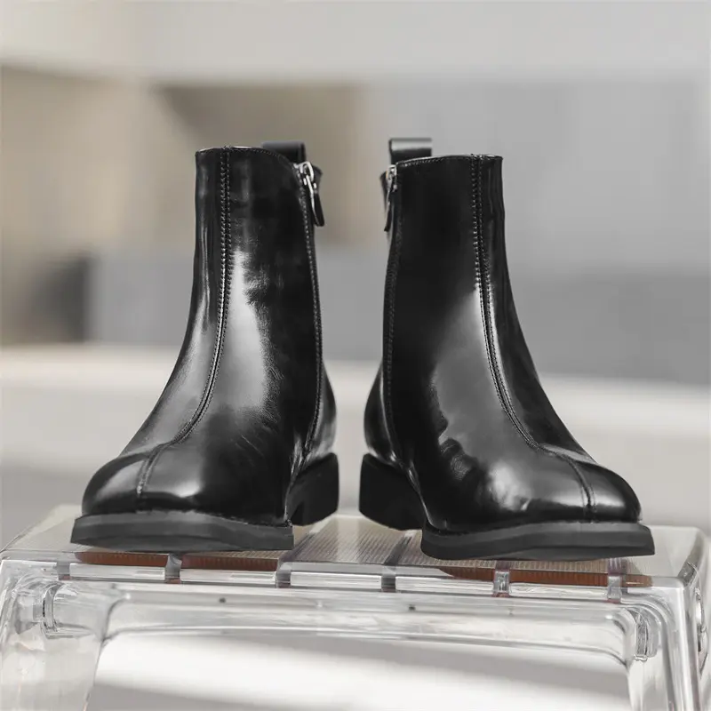 Handmade Luxury Black Men Ankle Boots Vintage British Autumn Winter Outdoor Boots Leather Shoes Tooling Chelsea Platform Boots